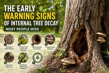 Large tree showing internal decay with hollow trunk, fungal growth, and visible structural damage