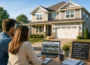 Couple browsing houses for sale online while planning homeownership goals and comparing modern suburban homes