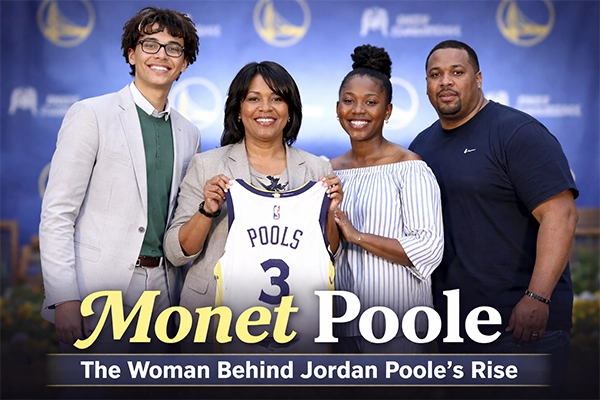 Monet Poole, mother of NBA star Jordan Poole, at a basketball game supporting her son