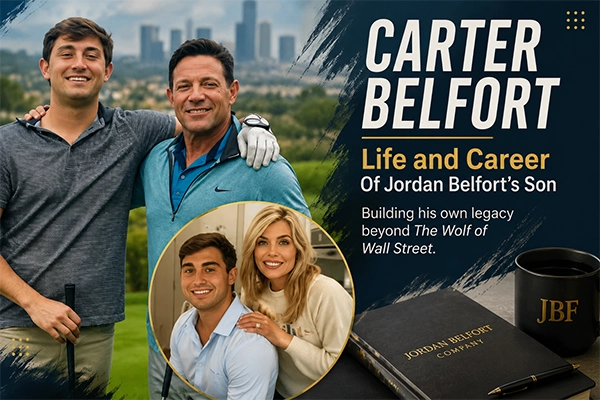 Carter Belfort, son of Wolf of Wall Street Jordan Belfort, standing in a professional setting in Los Angeles