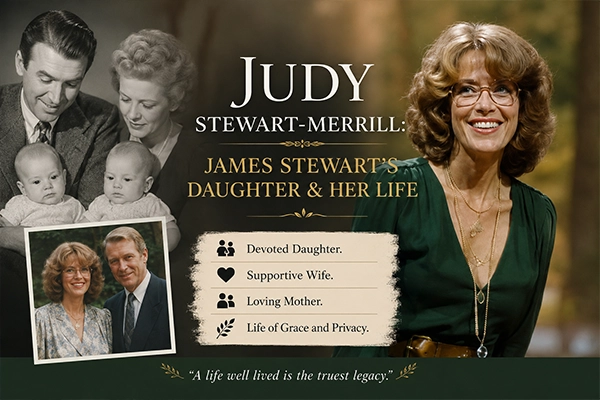 Judy Stewart-Merrill daughter of James Stewart posing in a family setting